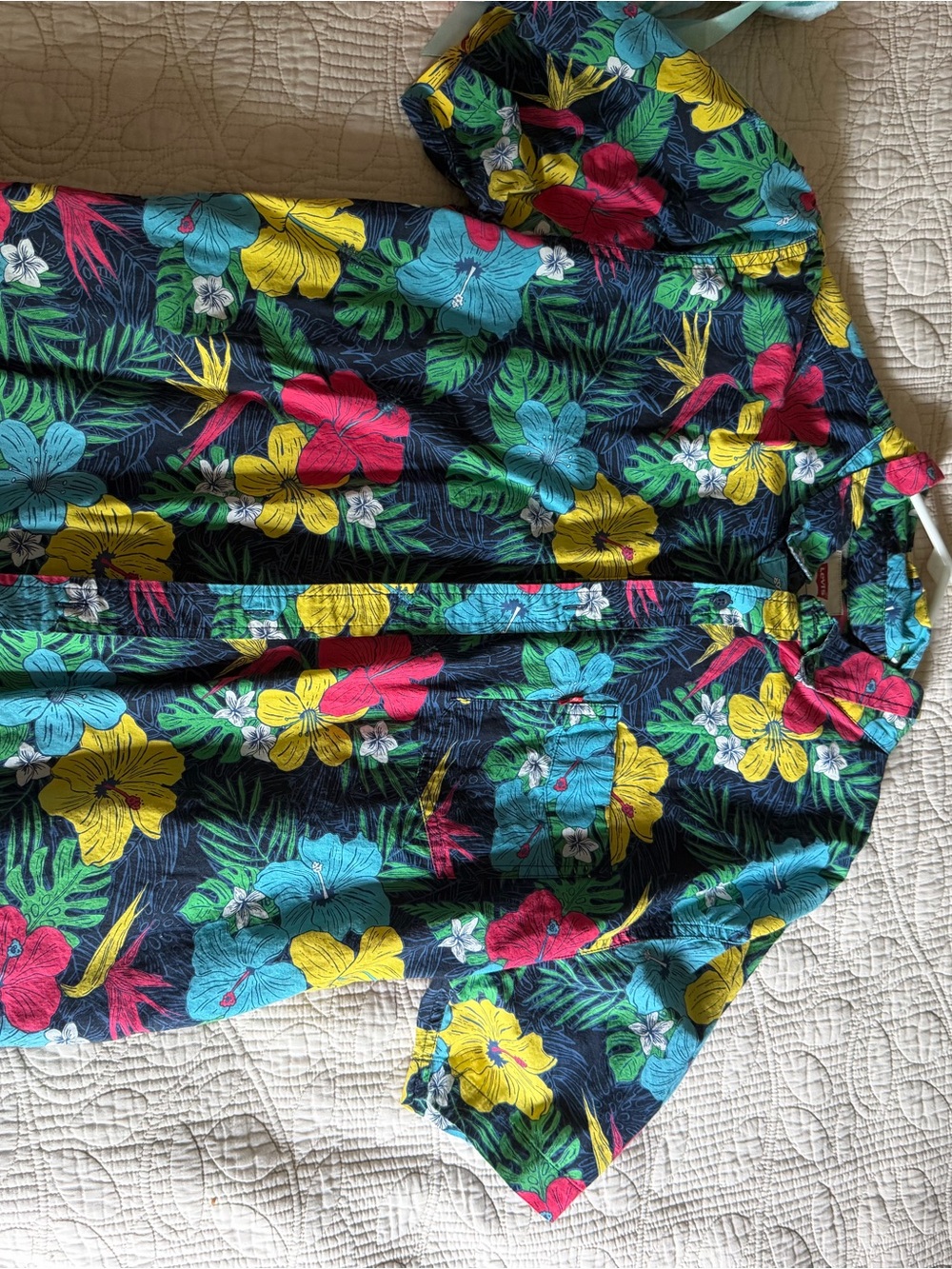 Levi's Navy Floral Shirt with Teal, Yellow & Pink Accents